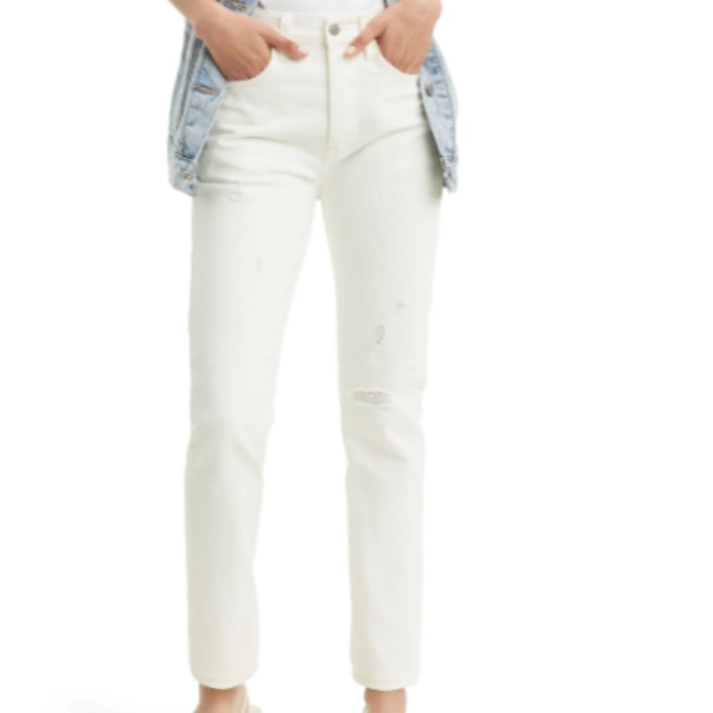 Levi's 501 women's size 31 button fly rip distressed splatter paint jeans 35x28
